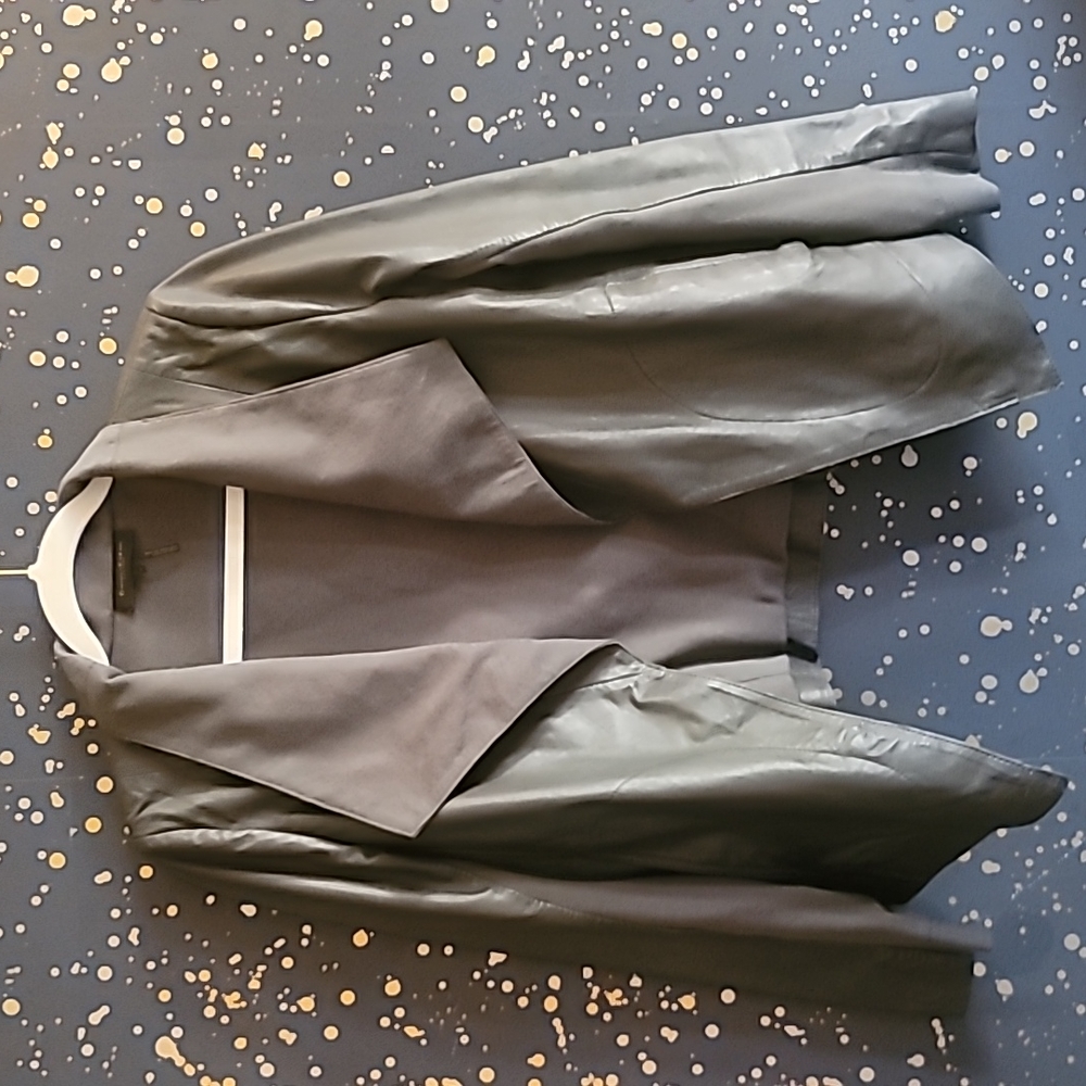 DONNA KAREN Gray buttery soft Leather draped collar Jacket womens size S - Picture 3 of 7